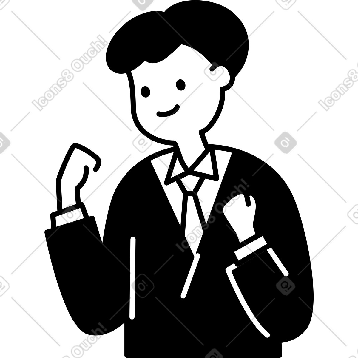 Ilustração de Businessman raising fist gesture expressing success and positive confidence em no estilo Notion Line Art para baixar em PNG, SVG
