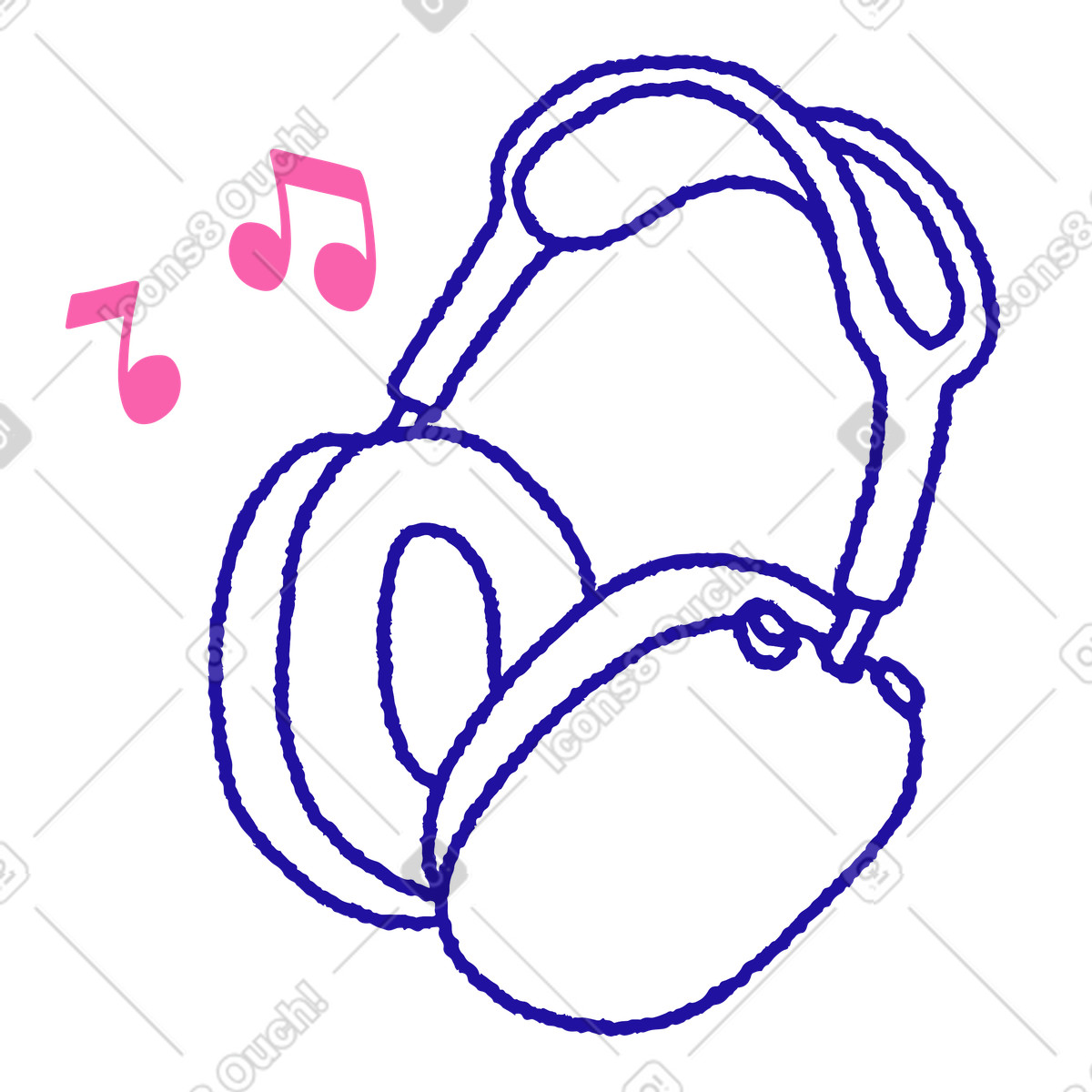 Whimsy スタイルの 音符付きヘッドフォン のイラストをPNG、SVG形式でダウンロード