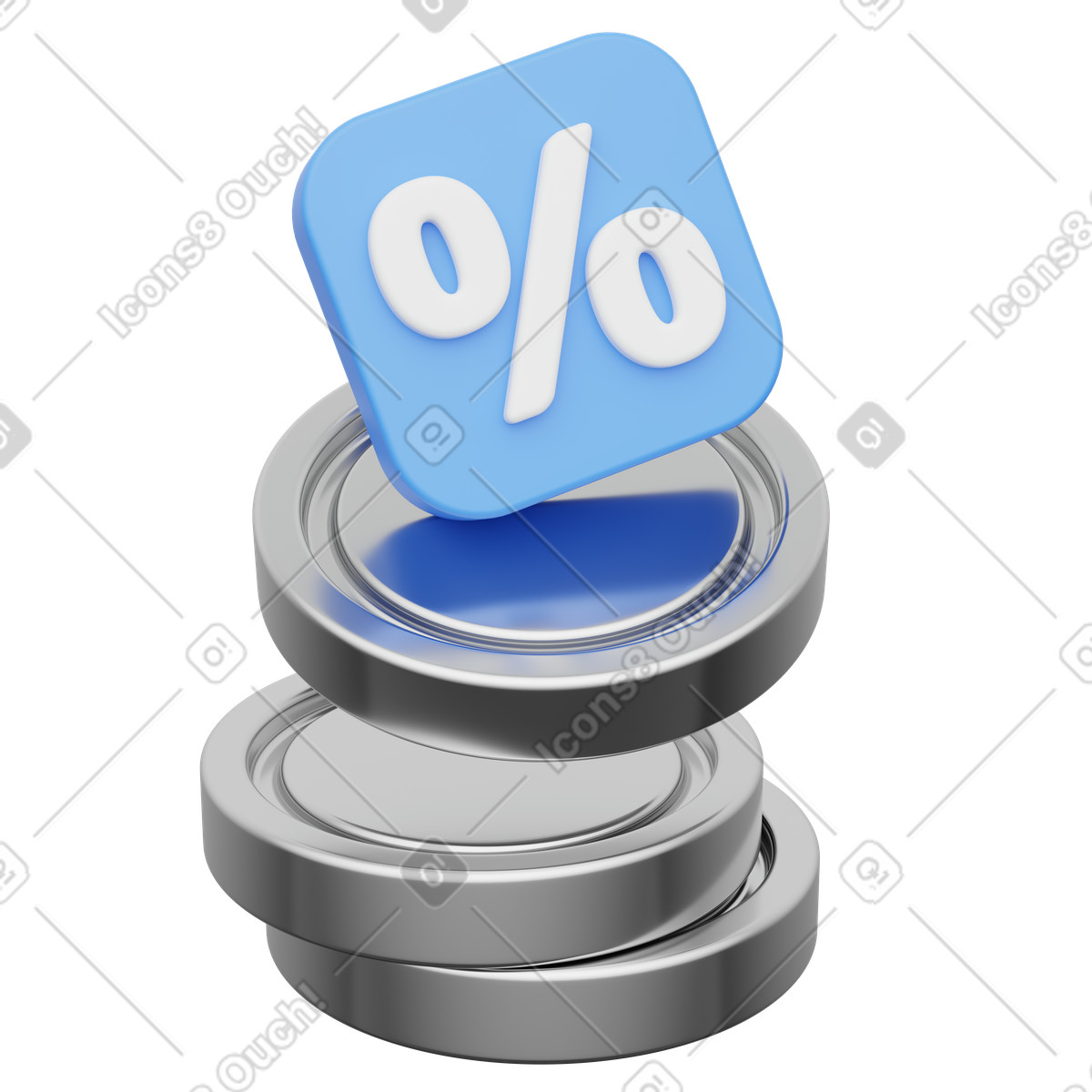 Cashback discount icon, Blue percent symbol on stacked coins, Reward savings illustration in 3D Playful style download in PNG, SVG