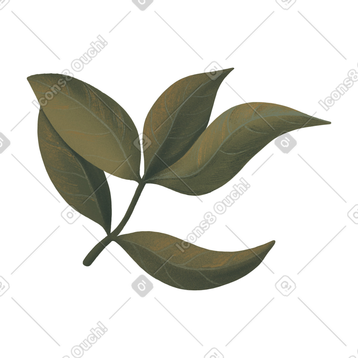 Branch with green peony leaves illustration in Floral style download in PNG, SVG