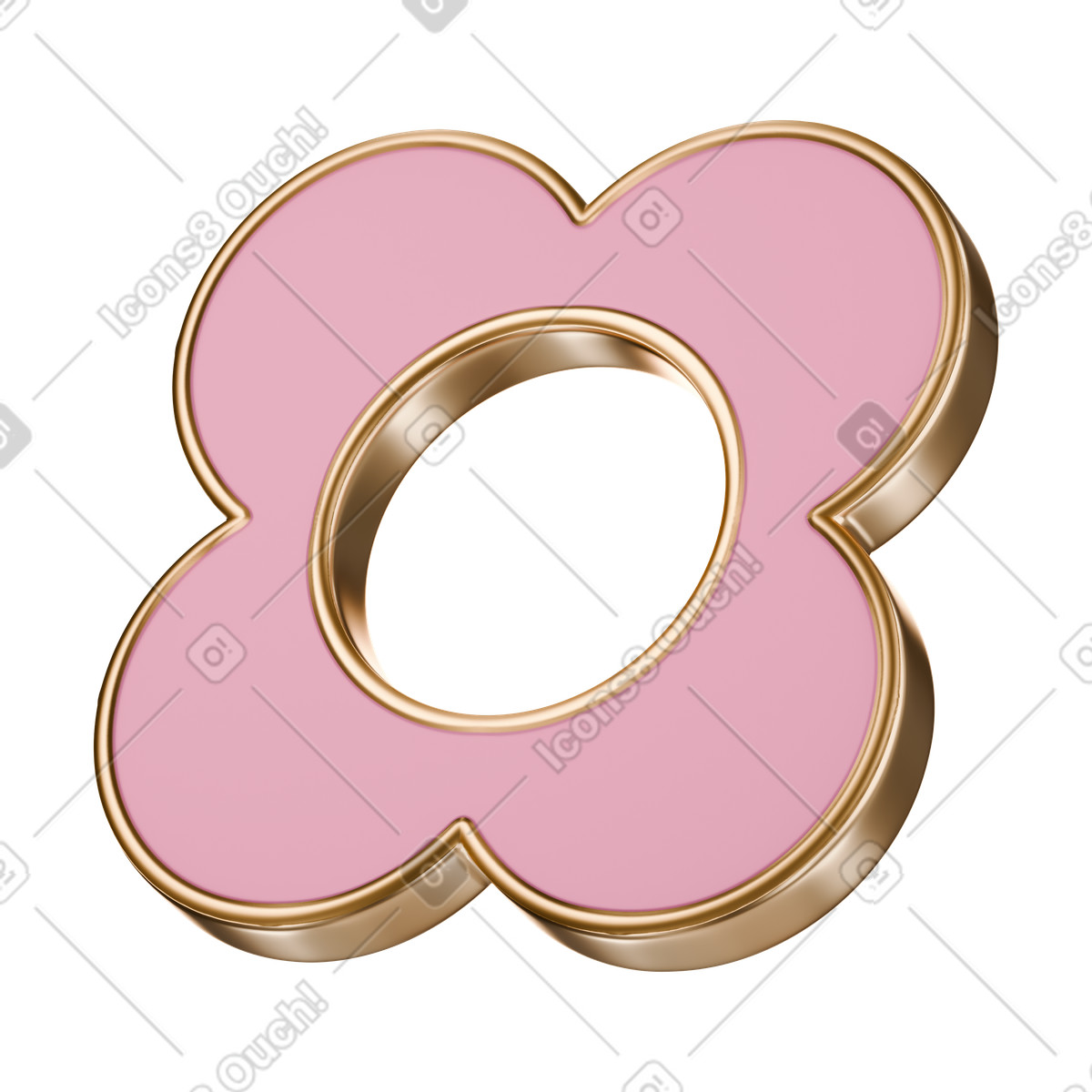 Flower shaped enamel pin brooch with pink petals illustration in 3D Stickle style download in PNG, SVG