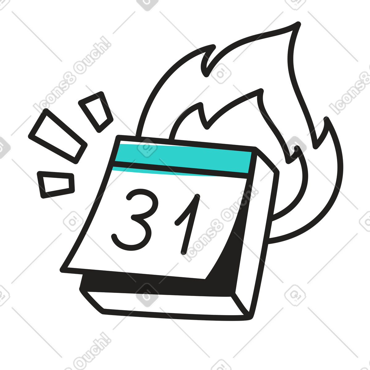 Deadline with calendar on fire illustration in Little style download in PNG, SVG