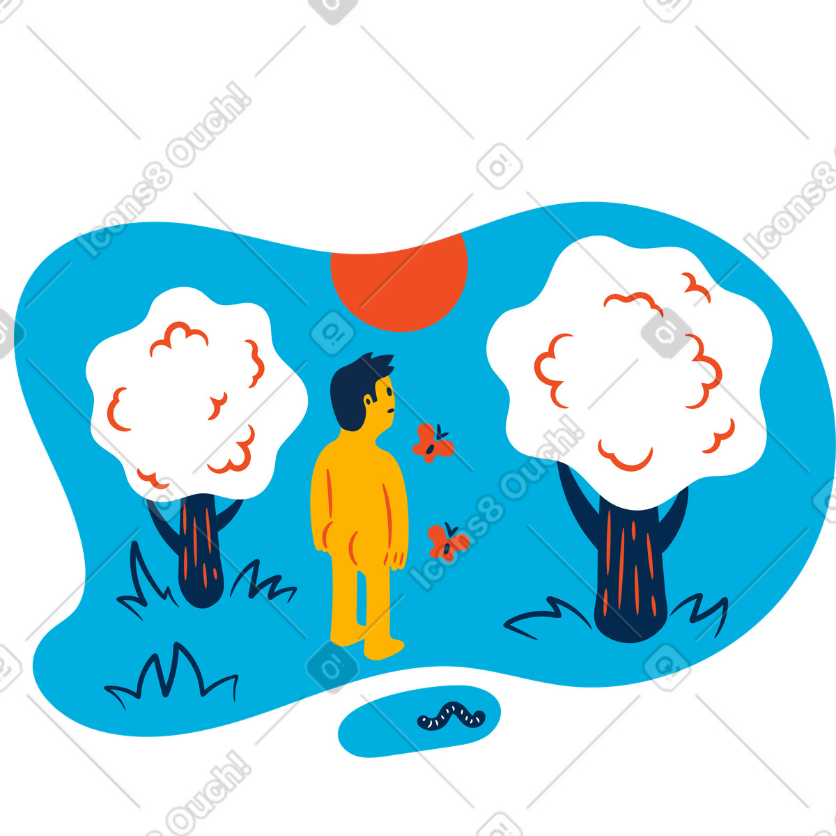 Ilustración Hombre desnudo parado en la naturaleza estilo Flame a descargar PNG y SVG