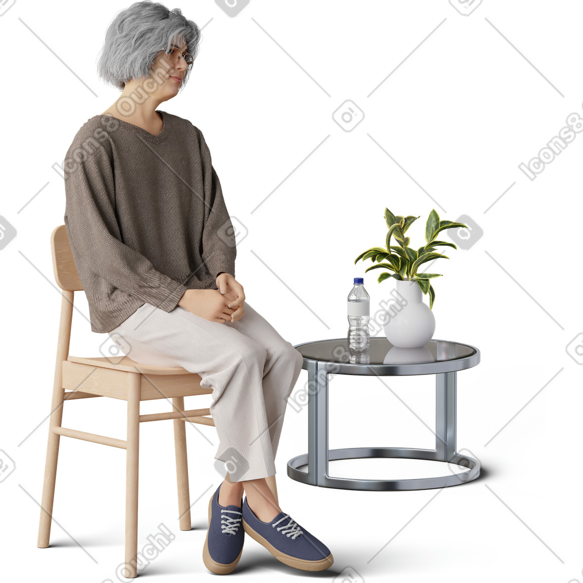 Ilustração de Old woman sitting on chair em no estilo 3D Hygge para baixar em PNG, SVG