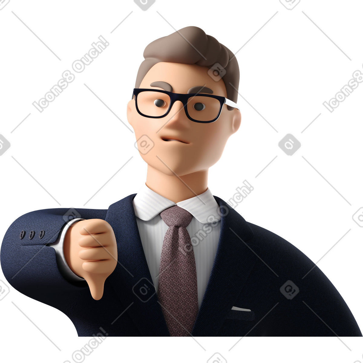 Ilustración Close up of angry businessman in dark blue suit showing thumbs down en estilo 3D Business a descargar en PNG y SVG