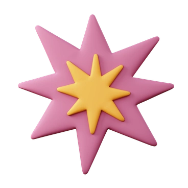 A starburst shape with pink and yellow colors - 3D Sugary style illustration