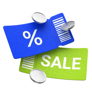 Colorful sale tags with percentage symbol and barcode - 3D Enterprise style illustration