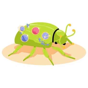 A detailed depiction of a jeweled scarab beetle, a symbol of rebirth and protection