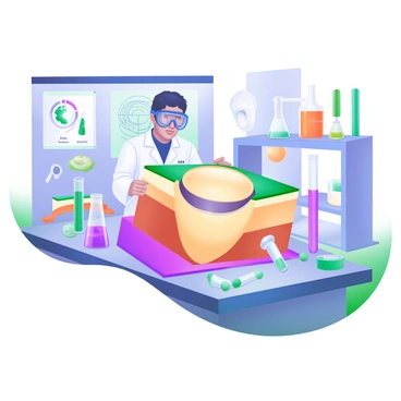 A scientist in a lab is examining a detailed model of the Earth's layers, specifically the mantle. The model is displayed prominently on a table, showcasing the different layers in vibrant colors. Surrounding the scientist are various scientific instruments, including beakers and test tubes filled with colorful liquids. The room is filled with shelves that contain books and additional geological samples. The scientist is wearing a lab coat and safety goggles, with a focused expression as they analyze the model. On the walls, there are posters depicting geological diagrams and the composition of the Earth's layers.