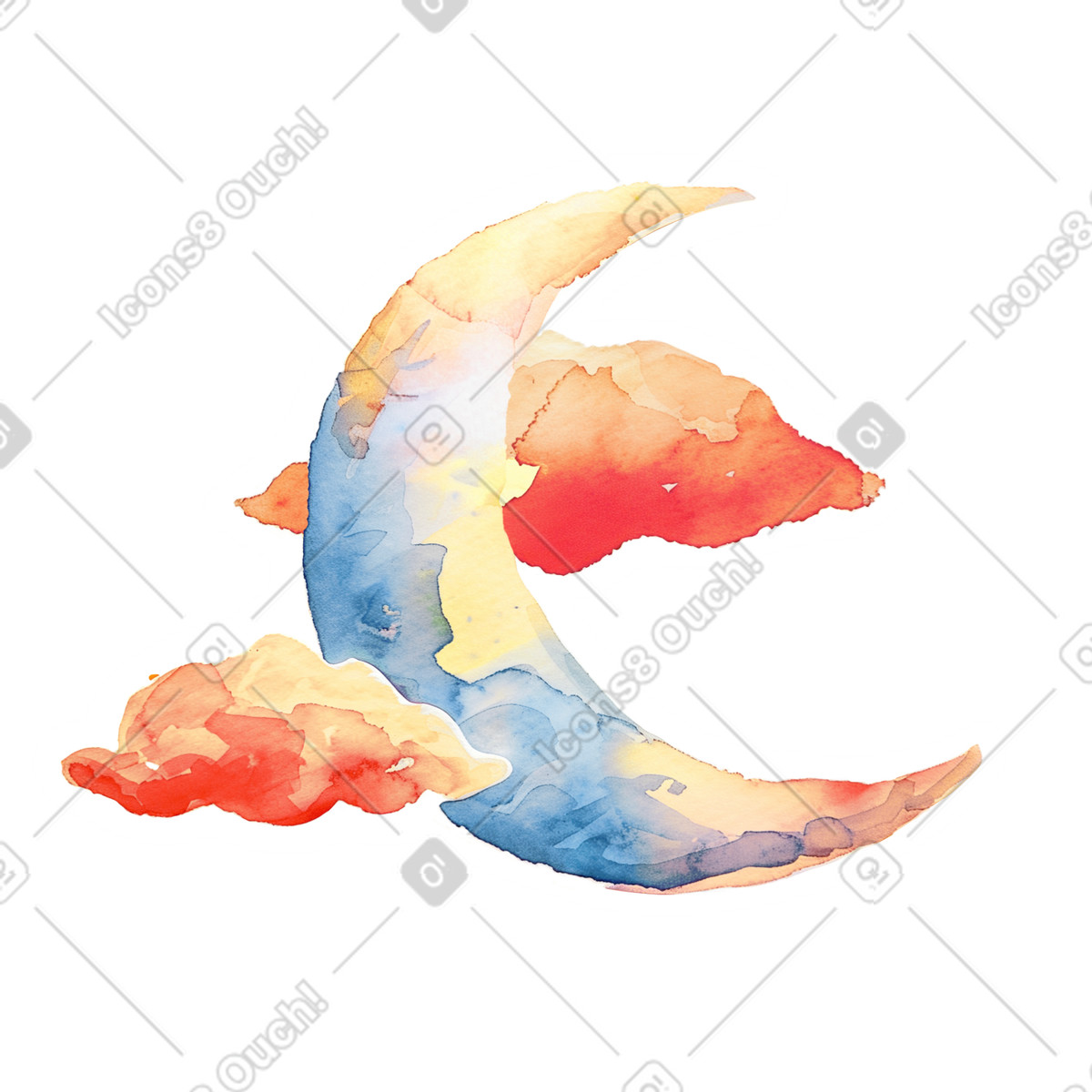 Ilustración Media luna en las nubes estilo Watercolor a descargar PNG y SVG