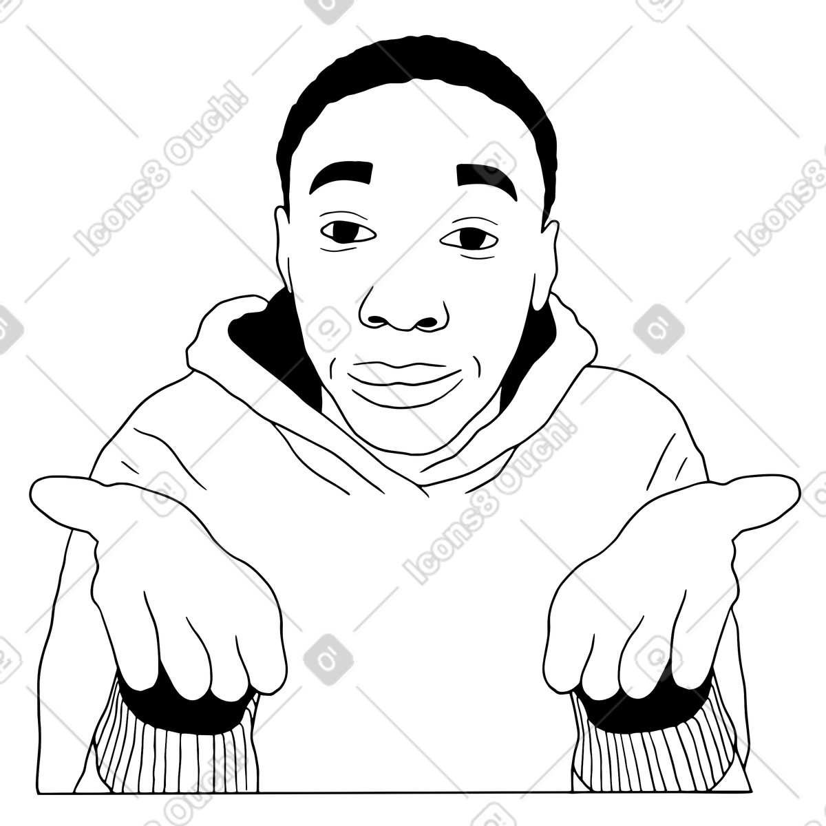 Illustration Khaby lame haussement d'épaules dans le style Dudes à télécharger aux formats PNG, SVG