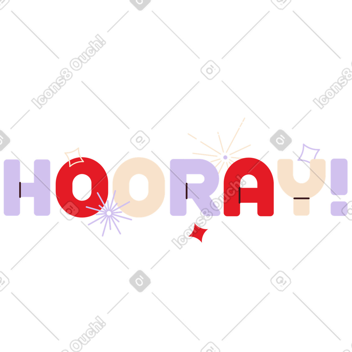 Ilustração de Colorful hooray lettering with star accents, Party celebration em no estilo Folks para baixar em PNG, SVG