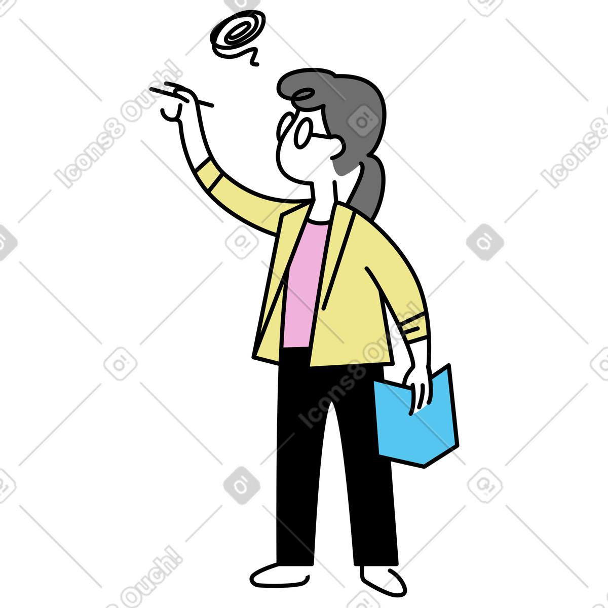 Teacher writing on whiteboard illustration classroom education clipart in PNG