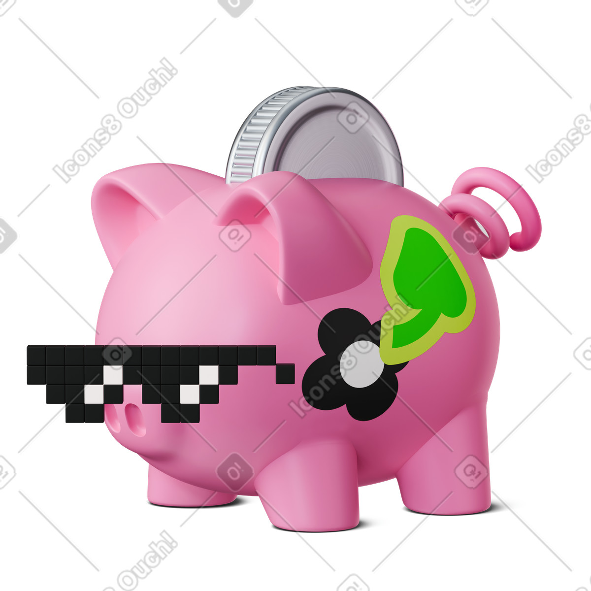 3D Stickle 스타일의 Piggy bank with stickers 일러스트레이션 PNG, SVG 다운로드
