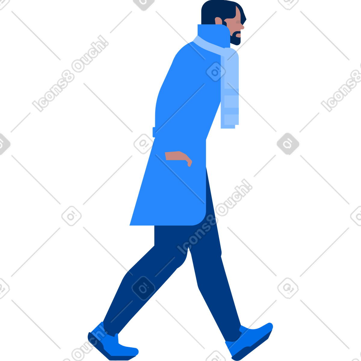 Walking man in blue coat animated illustration Urban style download GIF, Lottie (JSON), AE