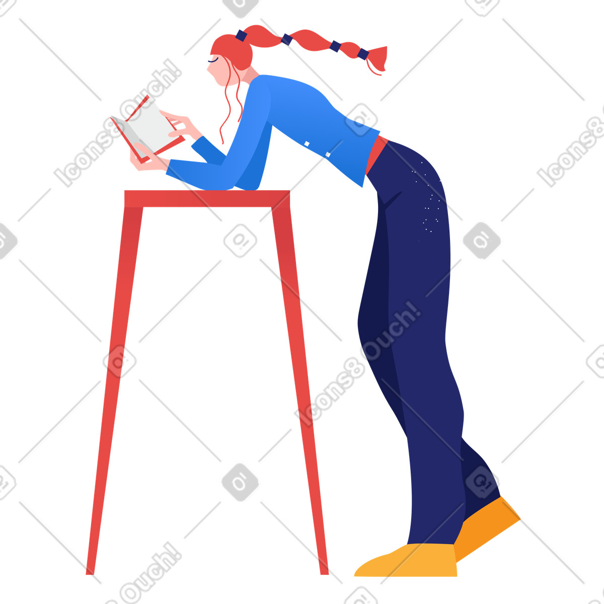Illustration animée Fille lisant à la table dans le style Clip télécharger aux formats GIF, Lottie (JSON), AE