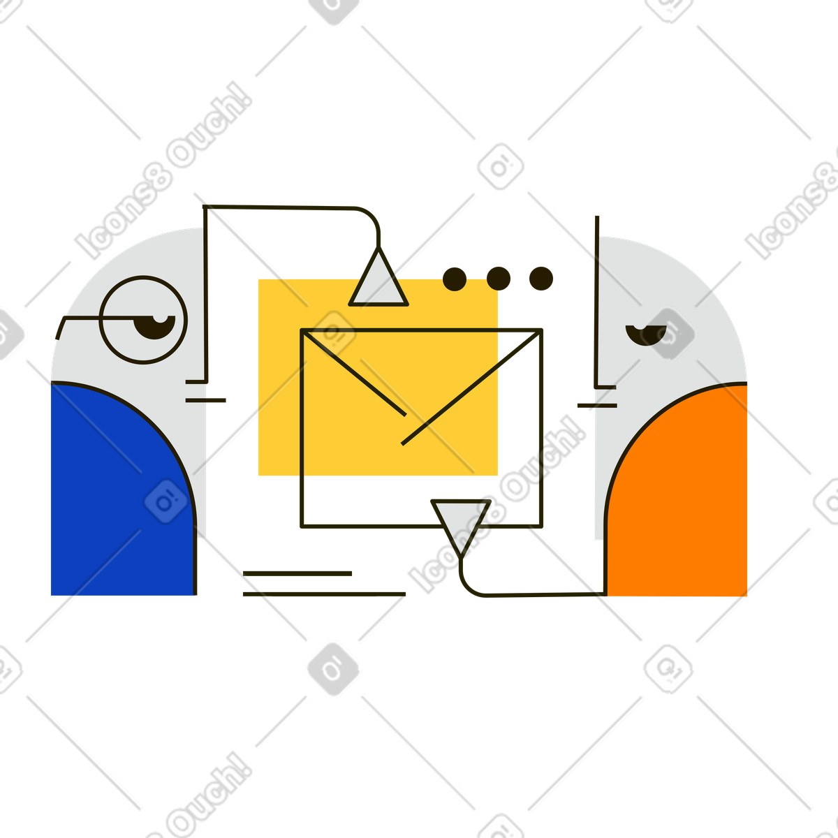 Abstract sender and receiver with message, Email or digital messaging illustration in Geom style download in PNG, SVG