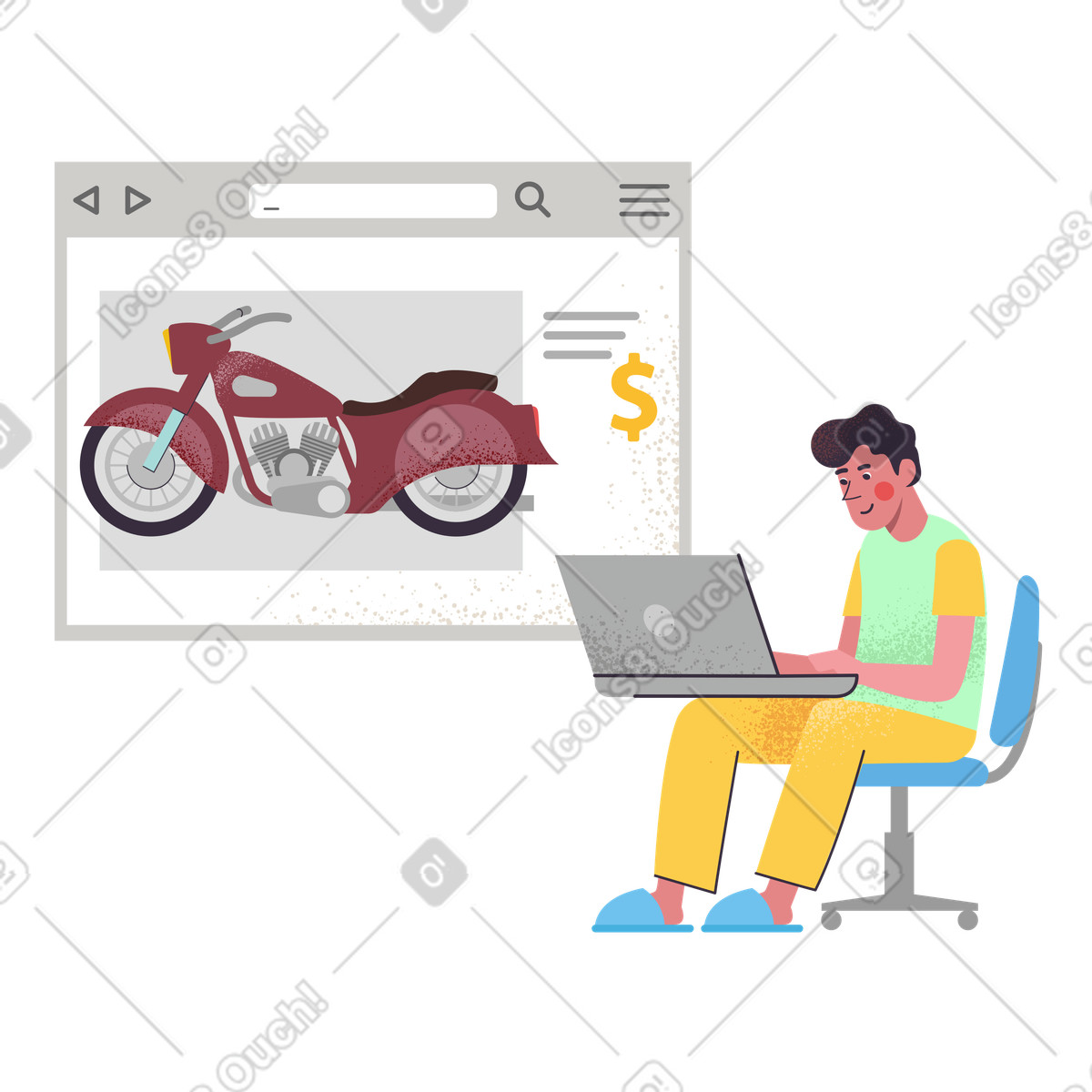 Ilustração de Comprar uma moto online em no estilo Pale para baixar em PNG, SVG