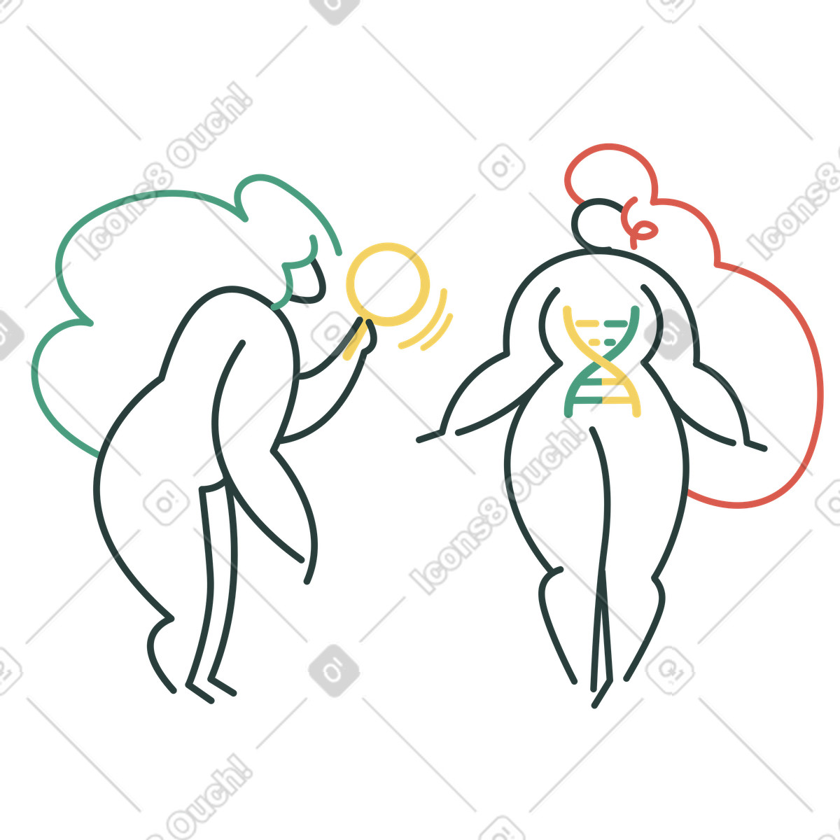 Scientist doing genetics research on woman illustration in Macaroni style download in PNG, SVG