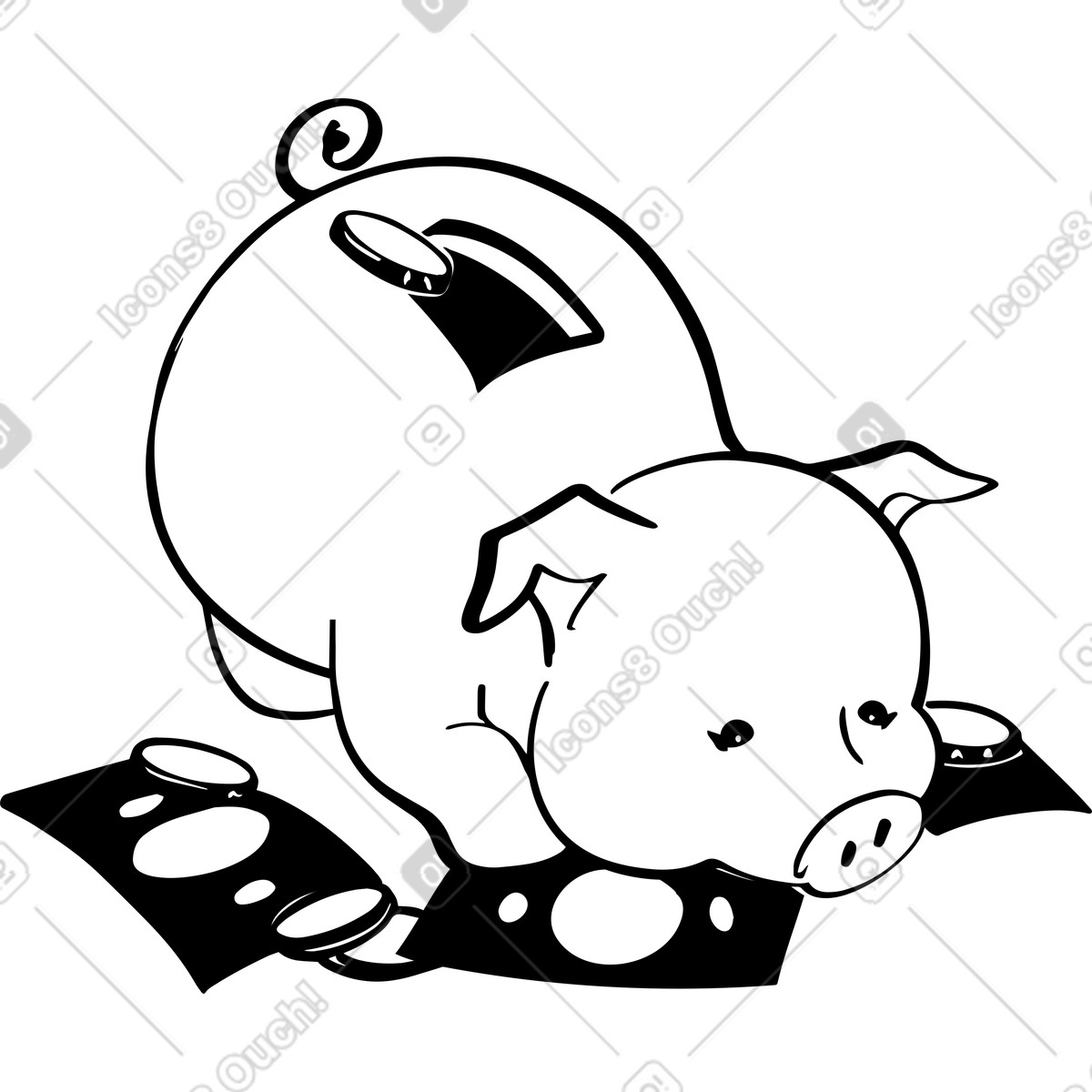 Ilustração de Cofrinho com dinheiro em no estilo Line para baixar em PNG, SVG