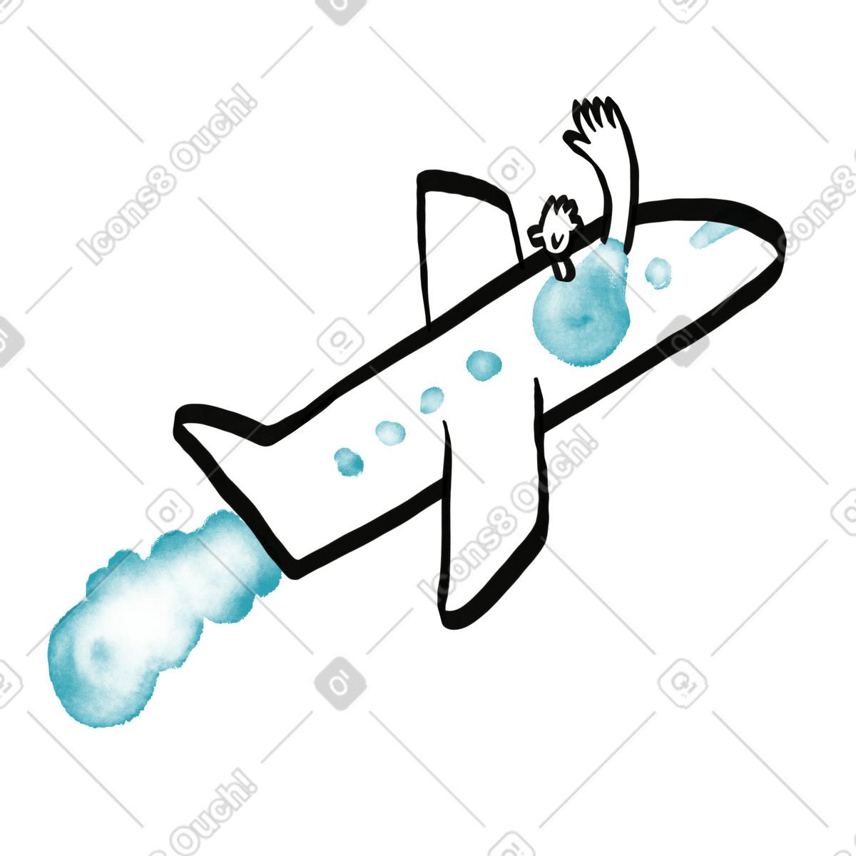 下载 Watercolor sketch 风格的 Vacation flight airplane with excited passenger enjoying air travel adventure 插画，支持 PNG、SVG 格式