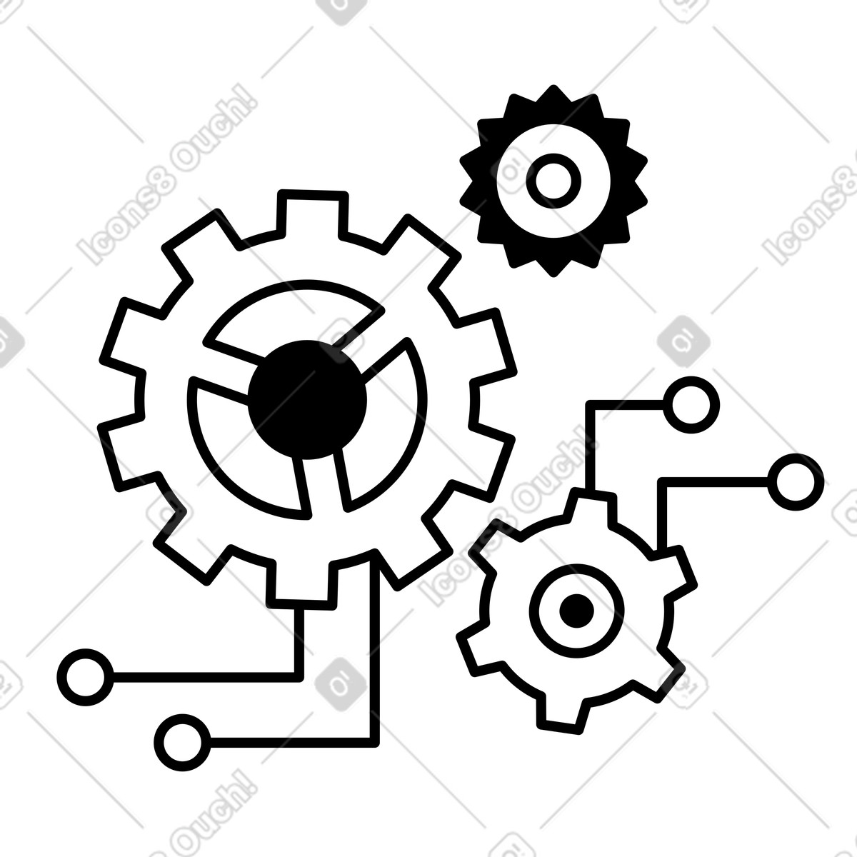Ilustração de Gears connected with circuit lines indicating automation and system integration em no estilo Notion Line Art para baixar em PNG, SVG