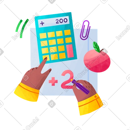 Child at math lesson with calculator and apple PNG, SVG