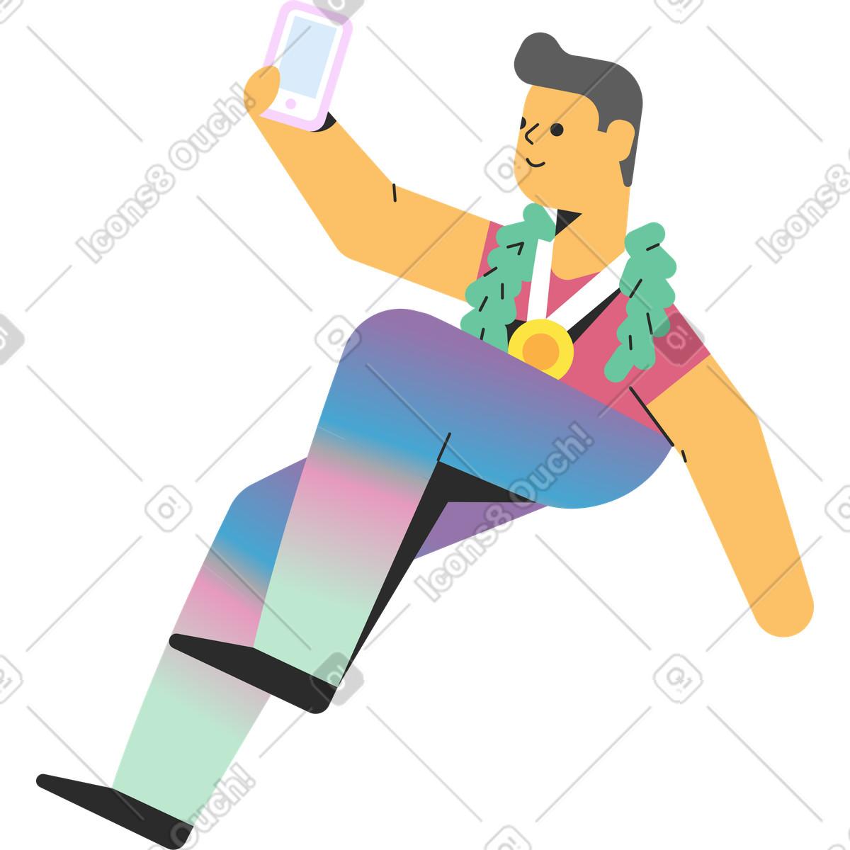 Marginalia スタイルの Man with a medal holding phone のイラストをPNG、SVG形式でダウンロード