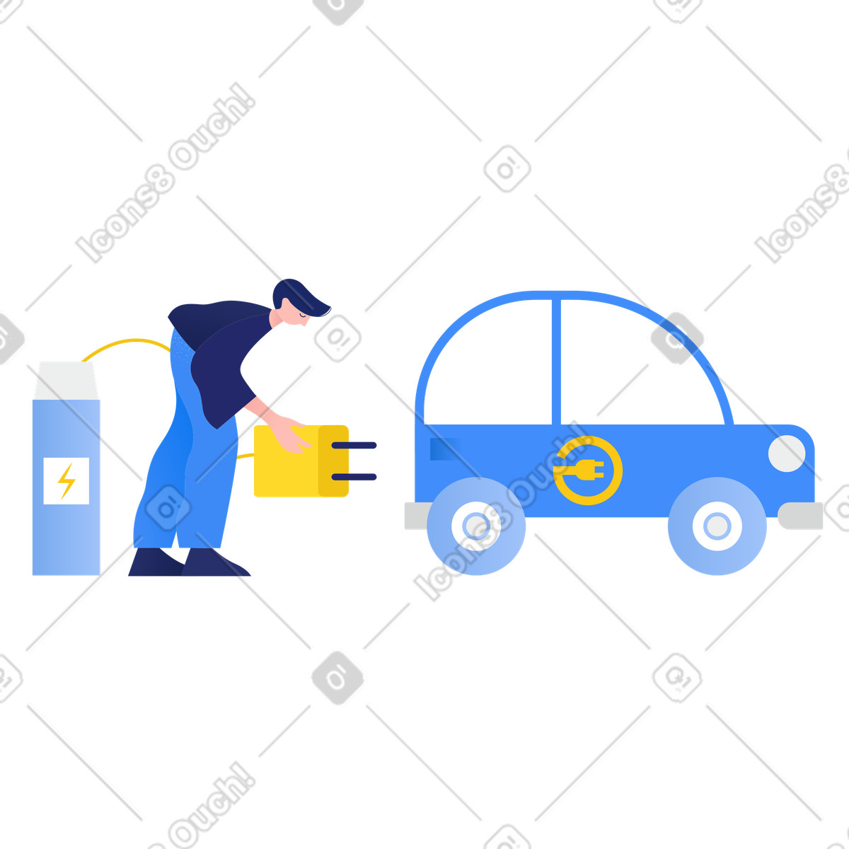Driver charging electric car at station, Clean transportation and renewable energy-Illustration im Clip-Stil als Download in PNG, SVG
