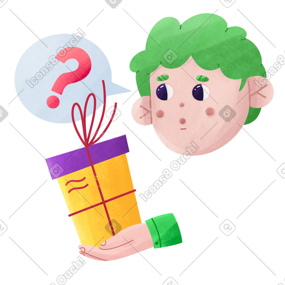 Ilustração de Confused reaction to wrapped box, Unexpected delivery or surprise gift em no estilo Bonbon para baixar em PNG, SVG