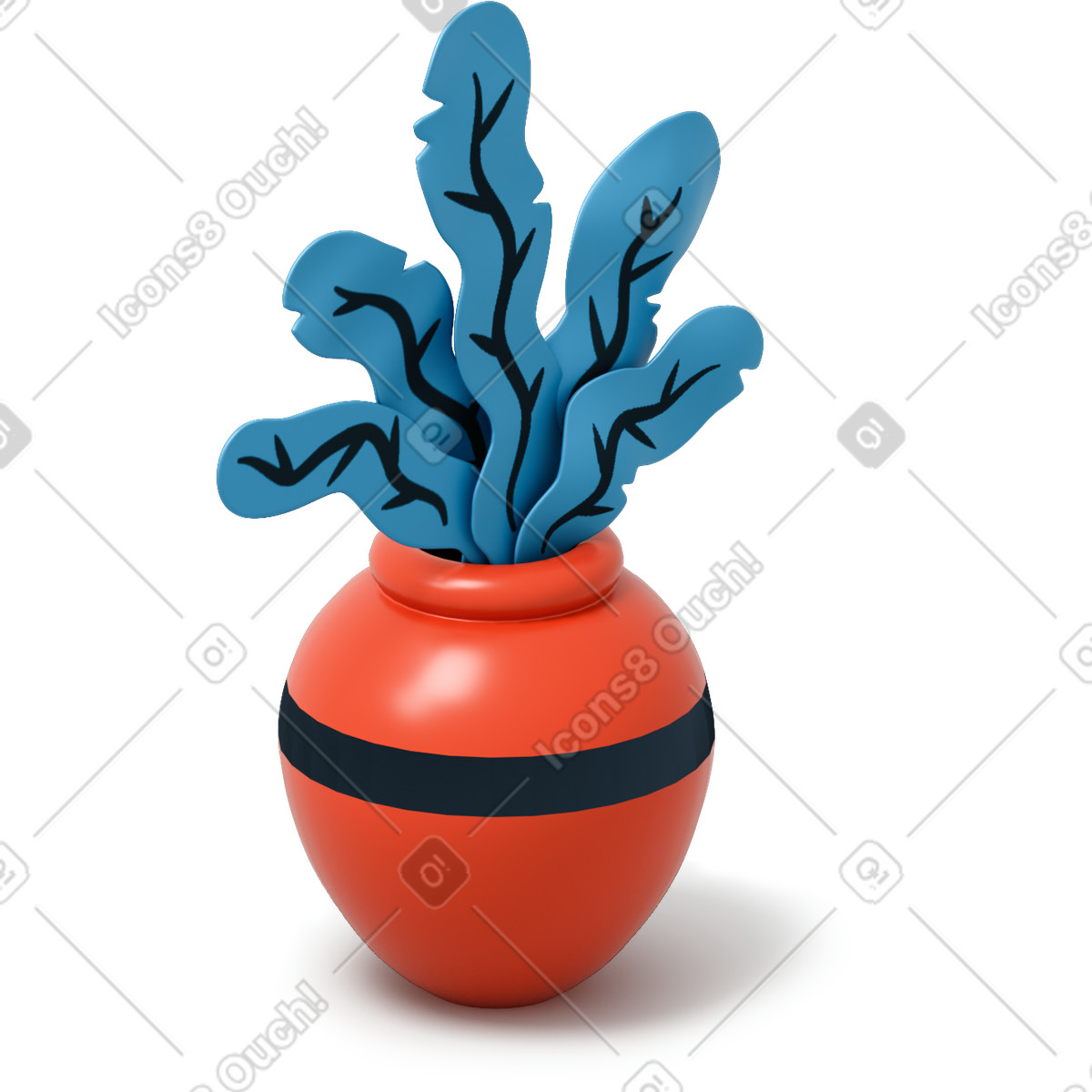 Blaue zimmerpflanze im roten topf-Illustration 3D Flame-Stil als Download in PNG, SVG