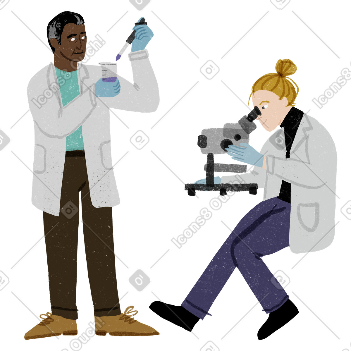 Illustration Des scientifiques qui étudient les biotechnologies dans le style Public à télécharger aux formats PNG, SVG