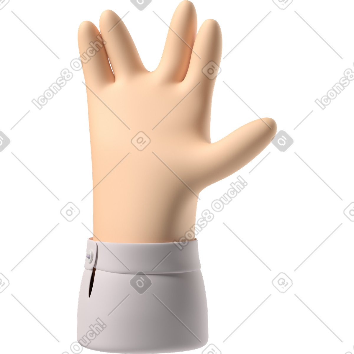 Mano dalla pelle pallida che fa il saluto del vulcano illustrazione in stile 3D Hands Fun&Wild scarica in PNG, SVG