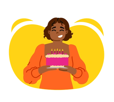 A woman holding a birthday cake with candles - Active style illustration