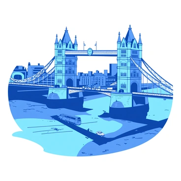 A bird's eye view showing Tower Bridge with tiny figures of people and traffic