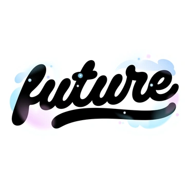 A metallic font spells "future" prominently in the center of the image. The letters have a sleek, futuristic design with sharp edges and a shiny surface that reflects light. Embedded within the letters are robotic elements such as circuit patterns and small mechanical gears. The background features a gradient of soft pastel colors, enhancing the modern look of the font. The overall composition highlights the word "future" while integrating the technological details seamlessly.