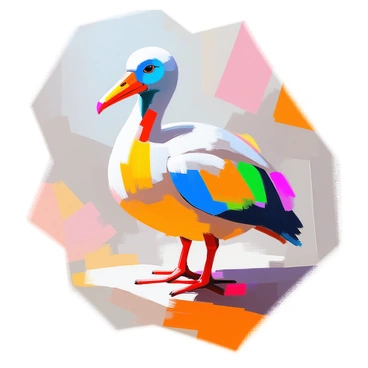 A modern, abstract representation of a dodo bird using bold colors and geometric shapes