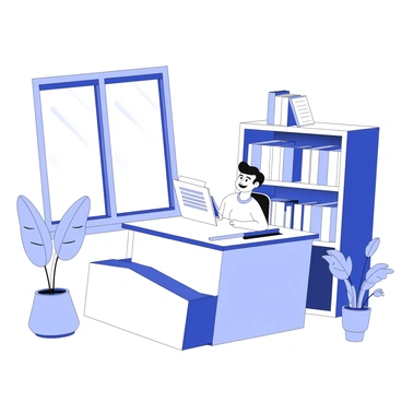 A business owner is seated at a large wooden desk in an office. They are looking relieved while reading a contract of indemnity. The contract is printed on white paper, and the owner is holding it in both hands. Behind them, there are tall bookshelves filled with various business-related books. A large window on the side lets in natural light, casting soft shadows across the room. A potted plant sits in the corner, adding a touch of greenery to the space. The overall atmosphere conveys a sense of professionalism and calm.