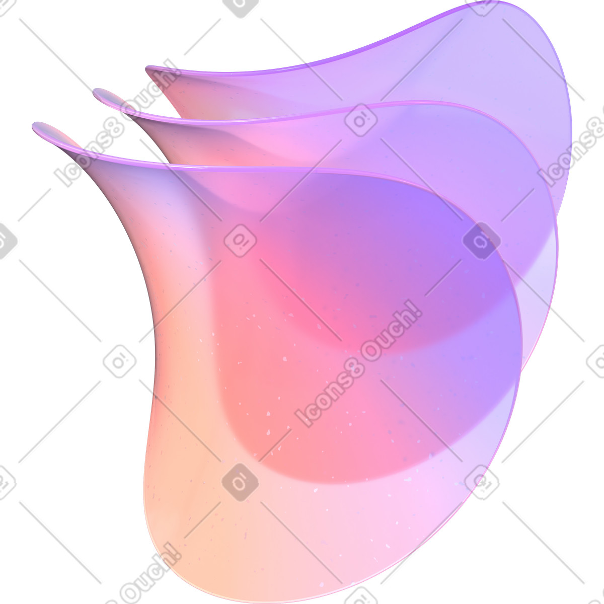 Three deformed gradient transparent lenses illustration in 3D Glassy style download in PNG, SVG