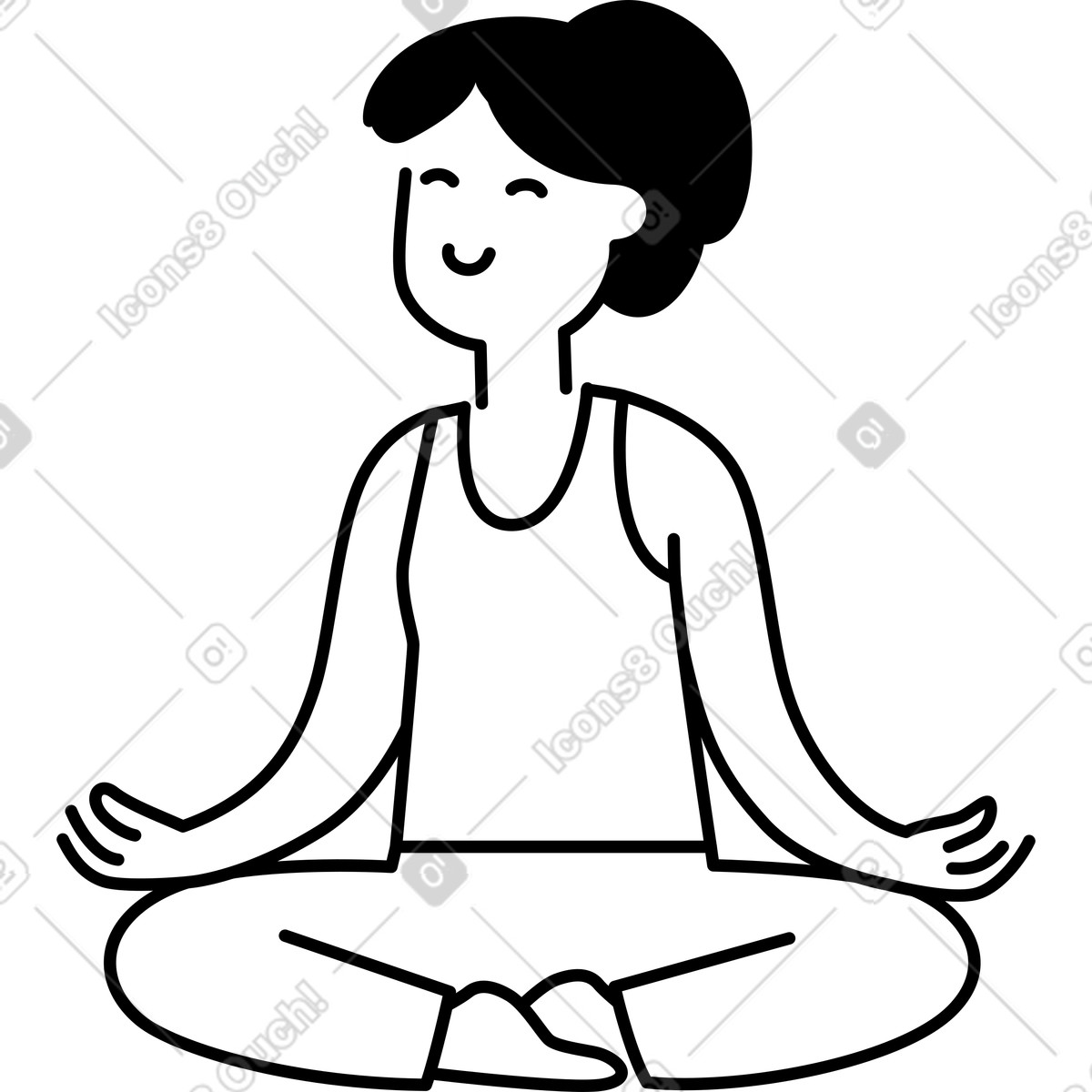 Illustration Yoga pose sitting cross legged relaxed face and tank top dans le style Notion Line Art à télécharger aux formats PNG, SVG
