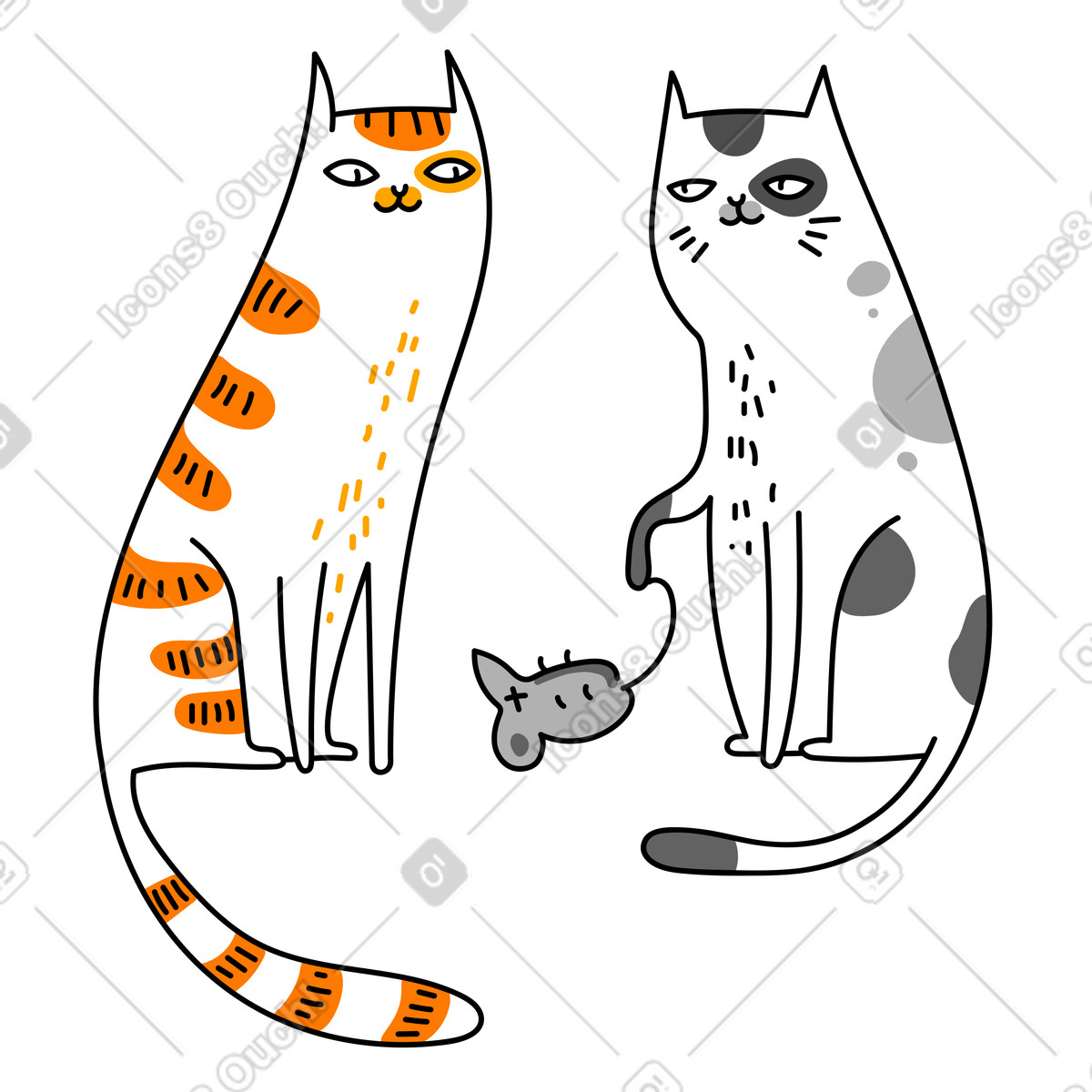 Ilustración Gato trae un ratón muerto como regalo a otro en estilo Purr descargar en PNG y SVG