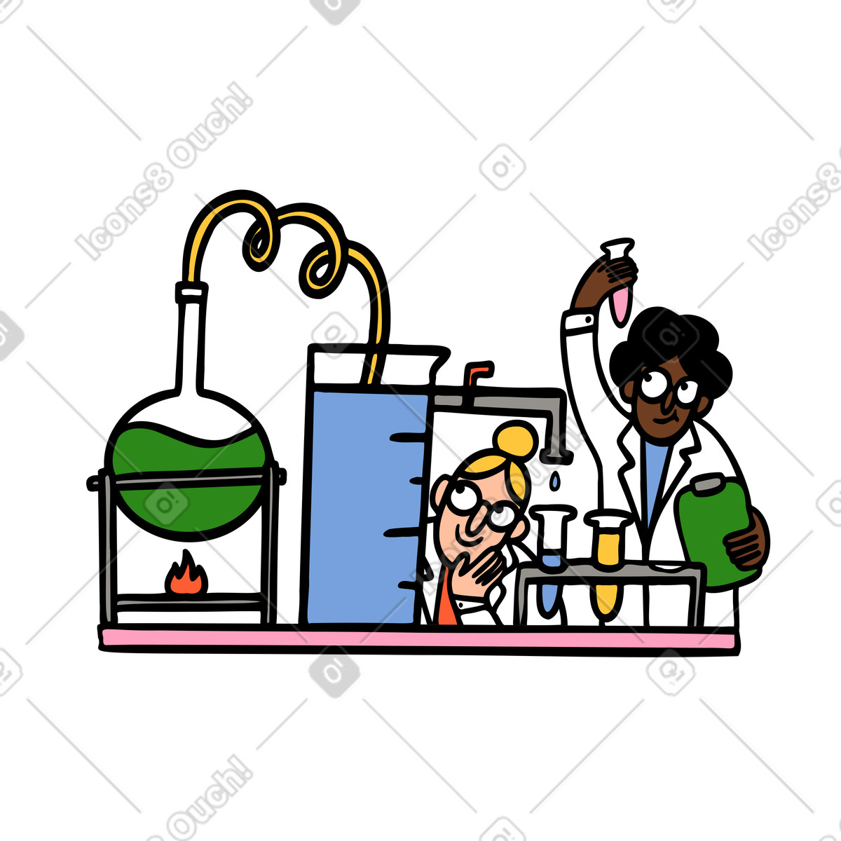 Ilustração de Cientistas conduzindo experimento em um laboratório no estilo Comic para baixar PNG, SVG