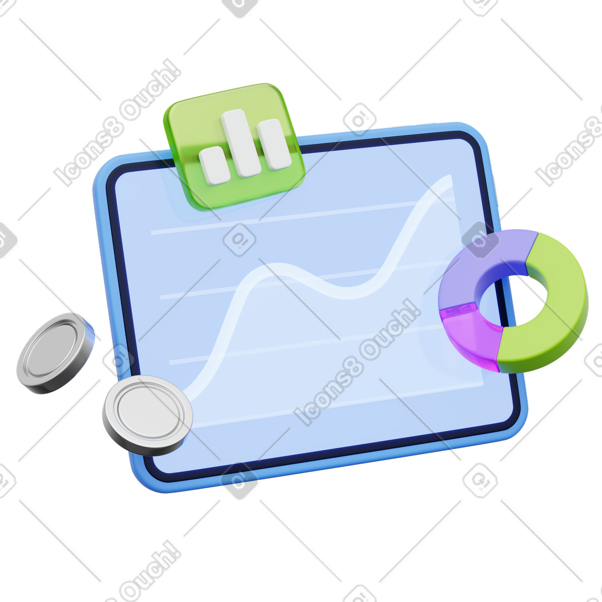 Illustration Performance metrics, Business analytics chart, Data visualization dans le style 3D Playful à télécharger aux formats PNG, SVG