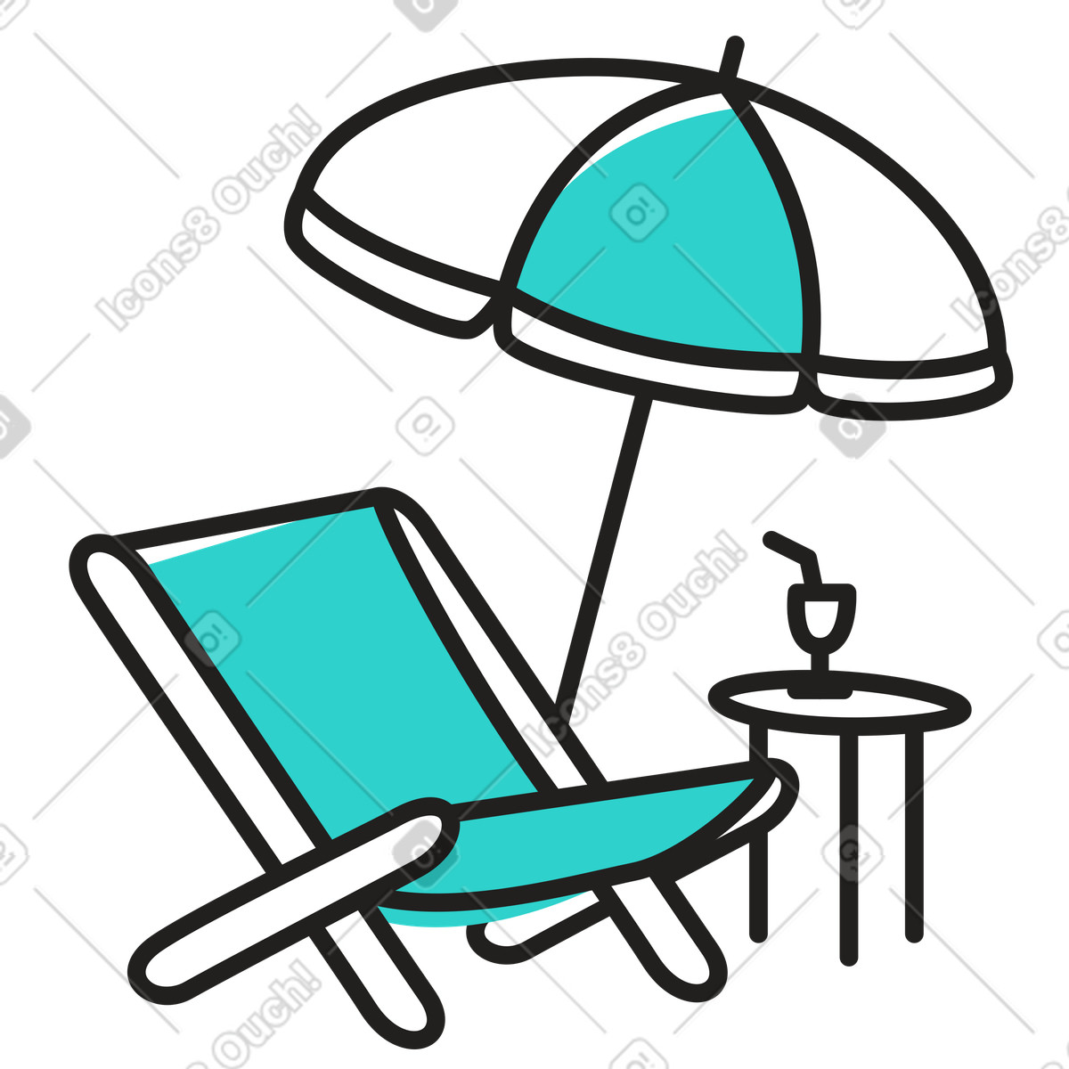 Illustration Vacances : chaise de plage et parasol dans le style Little à télécharger aux formats PNG, SVG