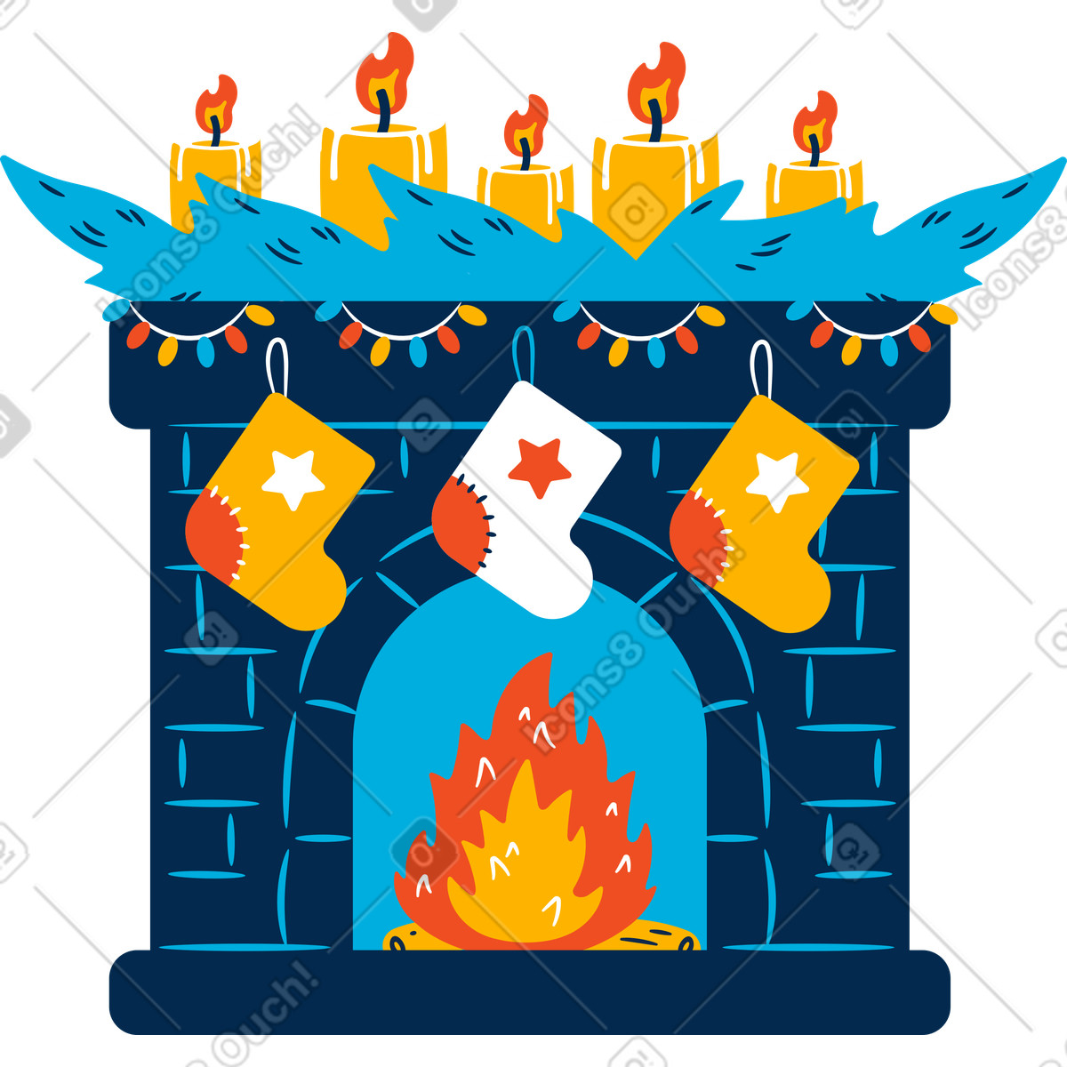Caminetto nelle decorazioni natalizie illustrazione in stile Flame scarica in PNG, SVG