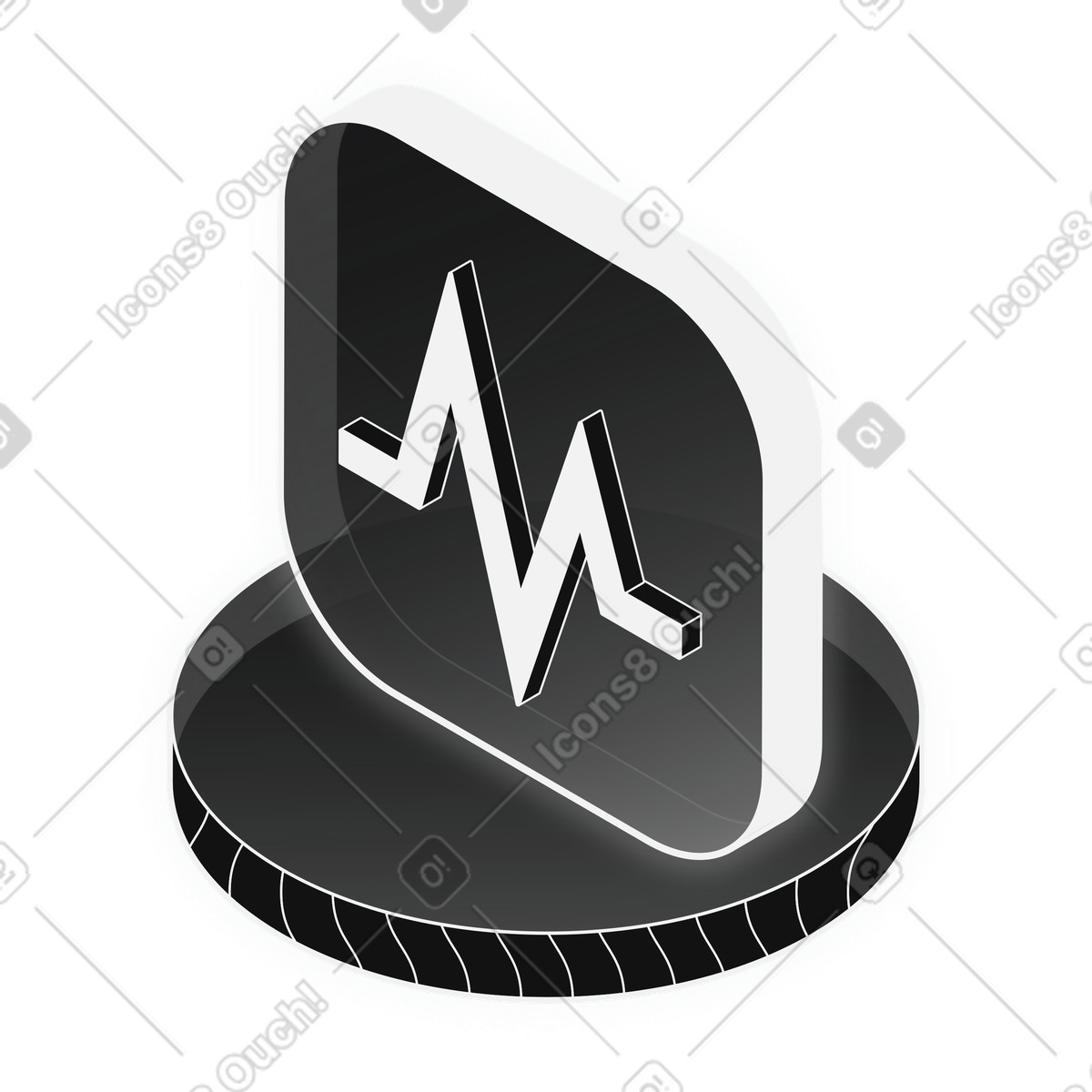 Heartbeat monitoring app icon with pulse waveform symbol illustration in Inverse style download in PNG, SVG