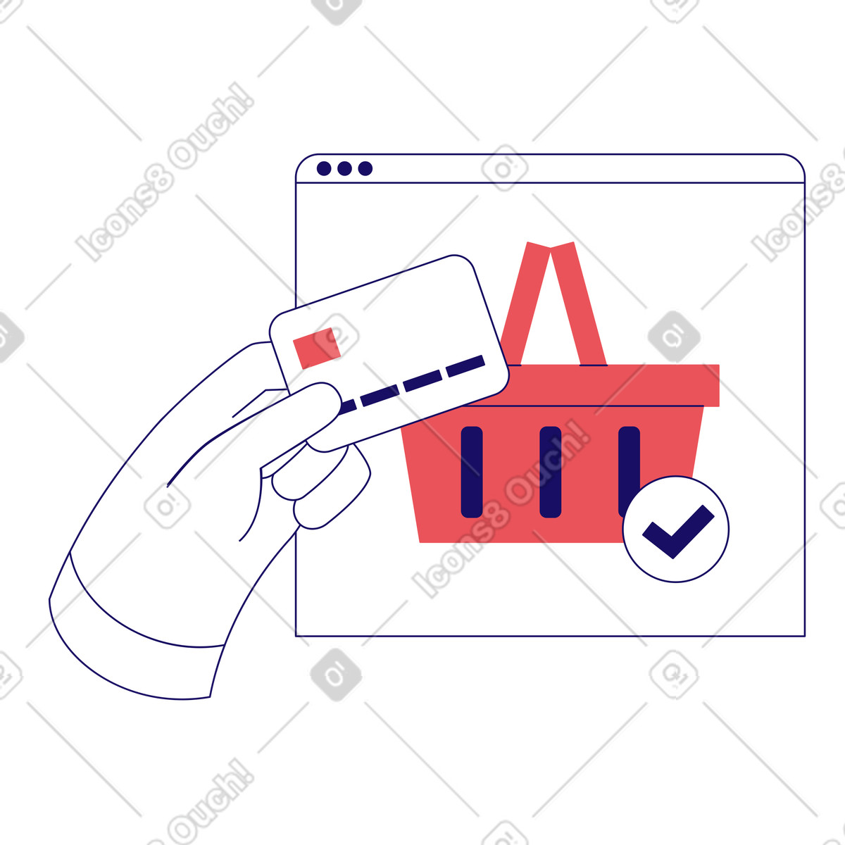 Ilustración animada Pago de compras online con tarjeta en estilo Bendy a descargar en GIF, Lottie (JSON), AE