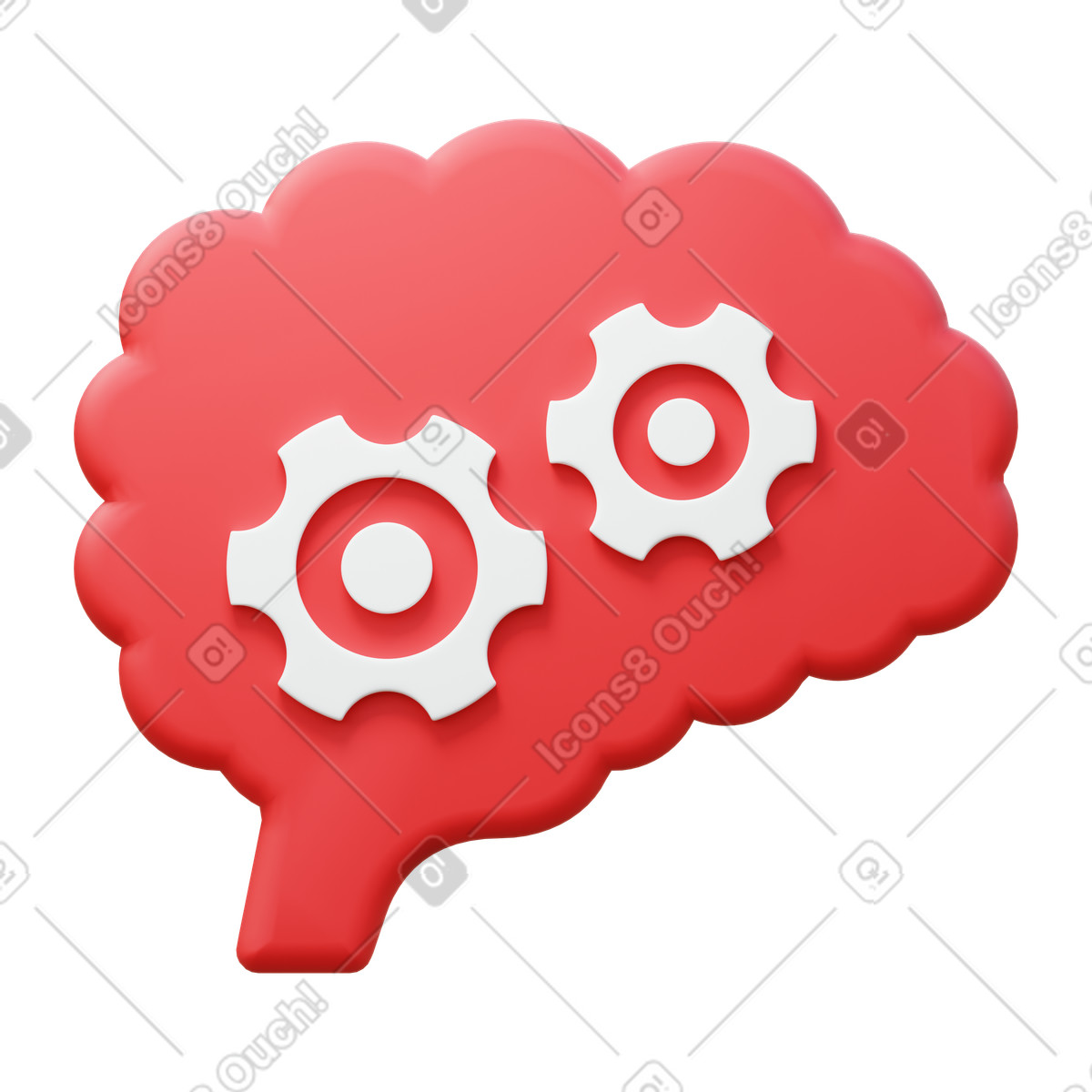 Red brain icon with gears inside, cognitive process and artificial intelligence concept illustration in PNG, SVG