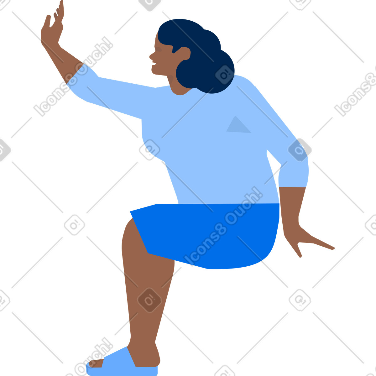 Ilustração de Woman sitting and raising a hand in high five side view em no estilo Urban para baixar em PNG, SVG