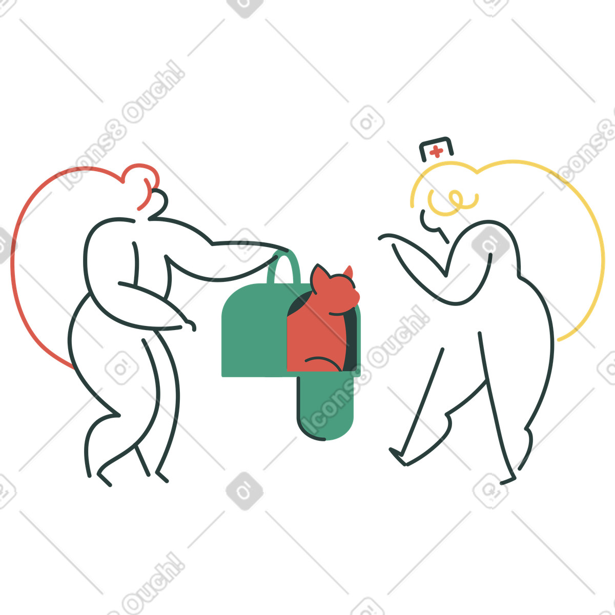 Illustration Aller chez le vétérinaire dans style Macaroni à télécharger aux formats PNG, SVG